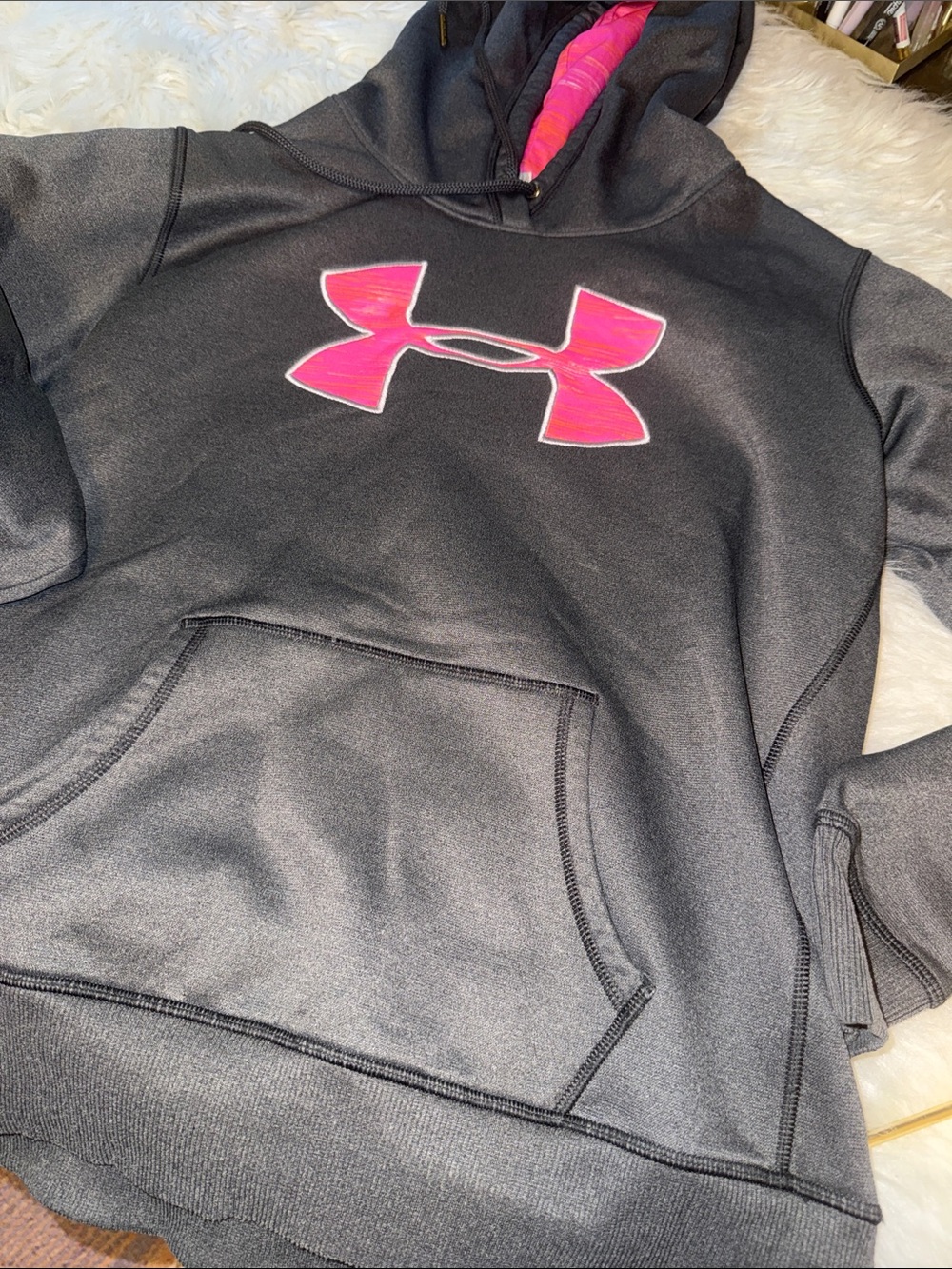Under Armour Black Hoodie with Pink Logo Accent